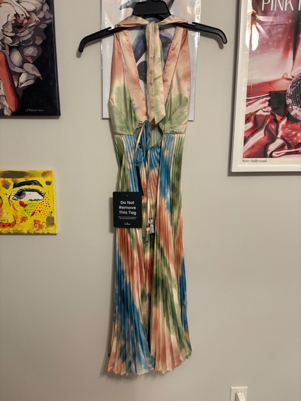 Lulus Multi Tie-Dye Satin Halter Midi Dress - Picture 3 of 3